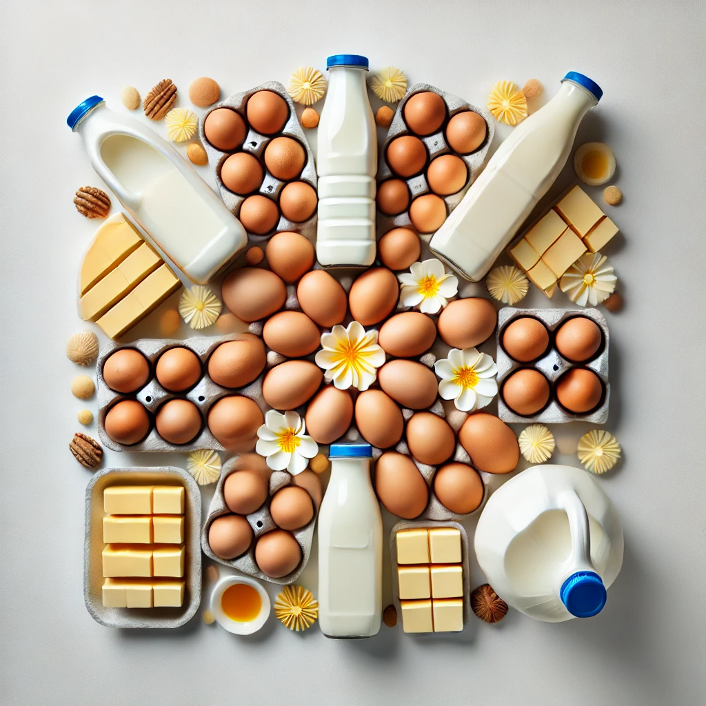 Huevos, leche y mantequilla