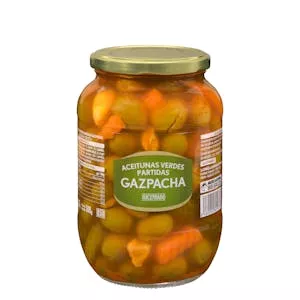 Aceitunas verdes Gazpacha Hacendado partidas Mercadona
