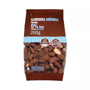 Almendra tostada Hacendado 0% sal añadida con piel Mercadona