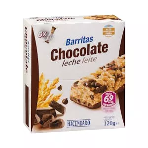 Barritas de cereales Hacendado chocolate con leche Mercadona