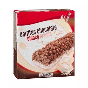 Barritas de cereales Hacendado con chocolate blanco Mercadona