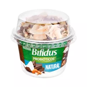 Bífidus natural probiótico Hacendado con coco, almendras y chocolate Mercadona