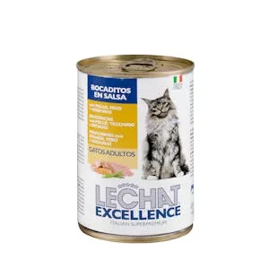 Bocaditos en salsa gato adulto Lechat Excellence con pollo, pavo y verduras Mercadona