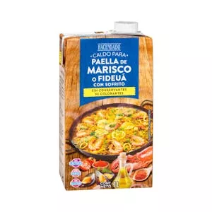 Caldo de marisco o fideuá para paella Hacendado con sofrito Mercadona