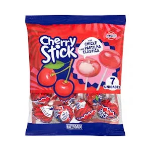 Caramelos con palo Cherry Stick Hacendado con chicle sabor cereza Mercadona