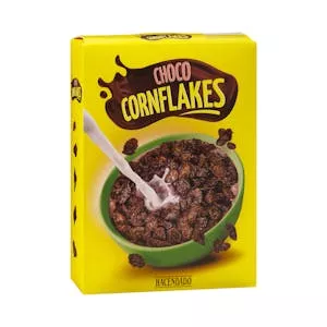 Cereales copos de maíz Choco Corn Flakes Hacendado con chocolate Mercadona