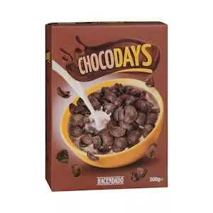 Cereales copos de trigo Chocodays Hacendado con chocolate Mercadona