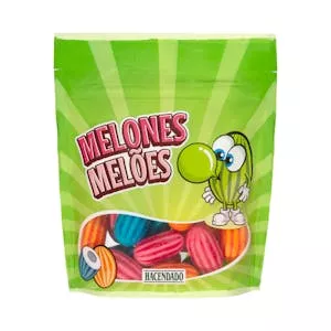 Chicles Melones ácidos Hacendado sabor melón, fresa, melocotón y frambuesa Mercadona