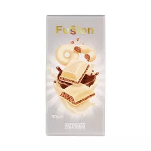 Chocolate blanco Fussion Hacendado relleno de crema de galleta y cacao Mercadona