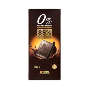 Chocolate negro 85% cacao extrafino y edulcorante Hacendado 0% azúcares añadidos Mercadona