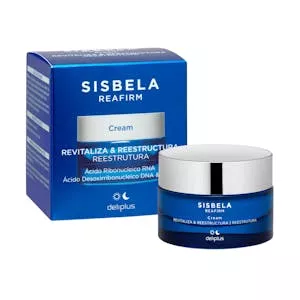 Crema facial Revitaliza y Reestructura Sisbela Reafirm Deliplus con ácido ribonucleico RNA, ácido desoxirribonucleico DNA y silicio Mercadona