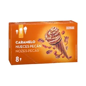 Helado cucurucho vainilla caramelo con nueces pecán Hacendado Mercadona