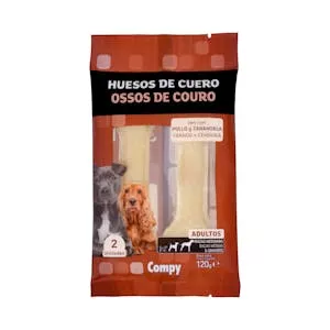 Huesos de cuero con pollo y zanahoria Compy perro adulto Mercadona