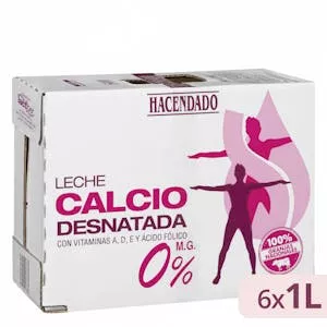 Leche desnatada calcio Hacendado Mercadona