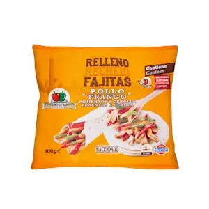 Relleno fajitas pollo, pimientos y cebolla Hacendado ultracongelado Mercadona