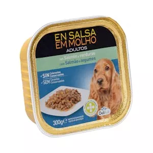 Trozos en salsa perro adulto Delikuit con salmón y verduras Mercadona