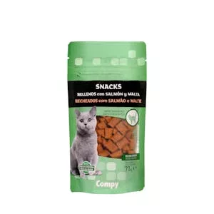 Precio Snacks gato rellenos con salmón y malta Compy Mercadona