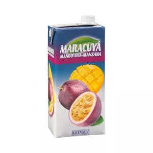 Néctar de maracuyá Hacendado fruta de la pasión, mango, uva y manzana