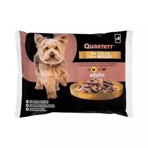 Precio Trozos en salsa para perros adultos Quartett con pollo y verduras Mercadona