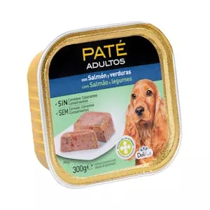 Precio Paté perro adulto Delikuit con salmón y verduras Mercadona