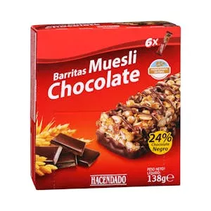 Barritas de cereales muesli Hacendado con chocolate
