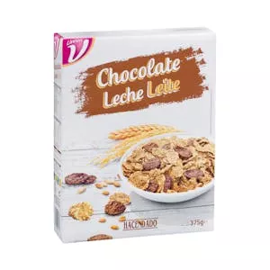 Cereales copos de trigo integral y arroz Hacendado bañados en chocolate con leche